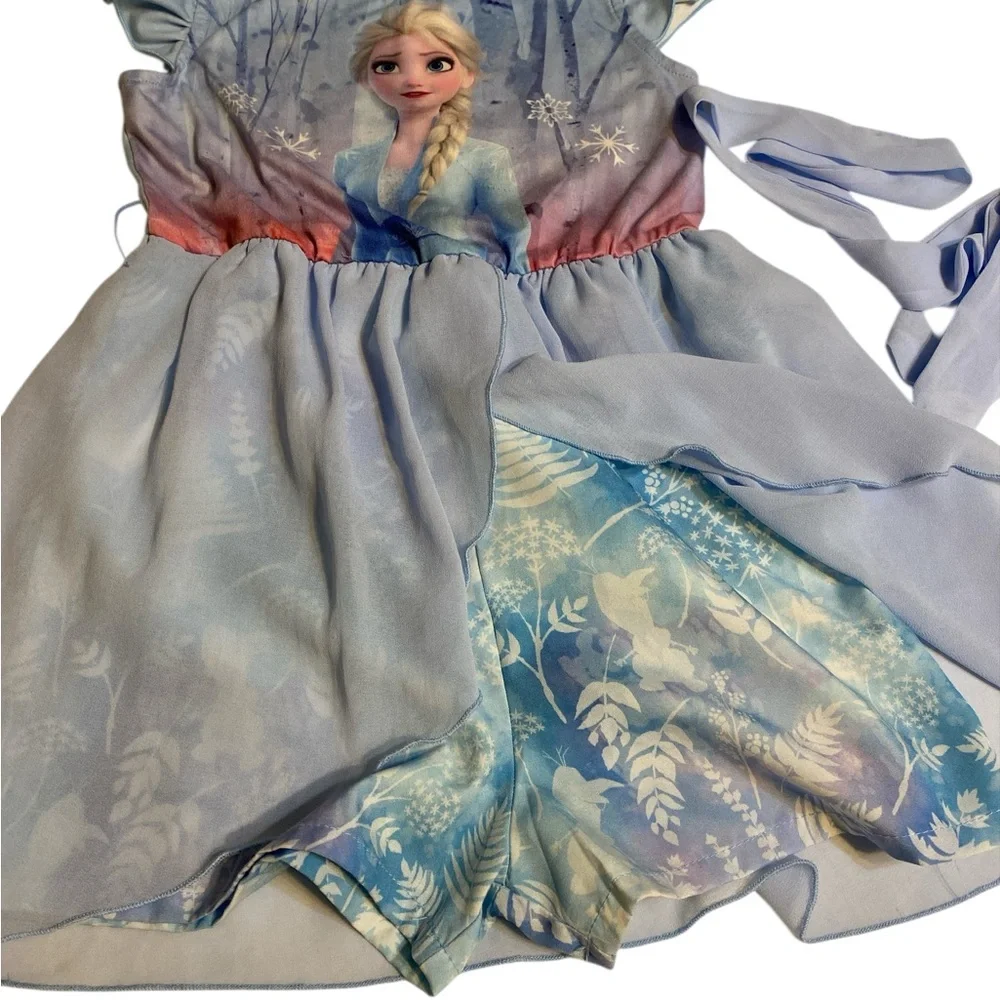 Girls Light Blue Elsa Frozen Dress Romper with belt girls size 4/5
